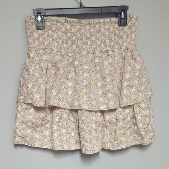 Tan and White Tiered Bubble Mini Skirt - Picture 4 of 6